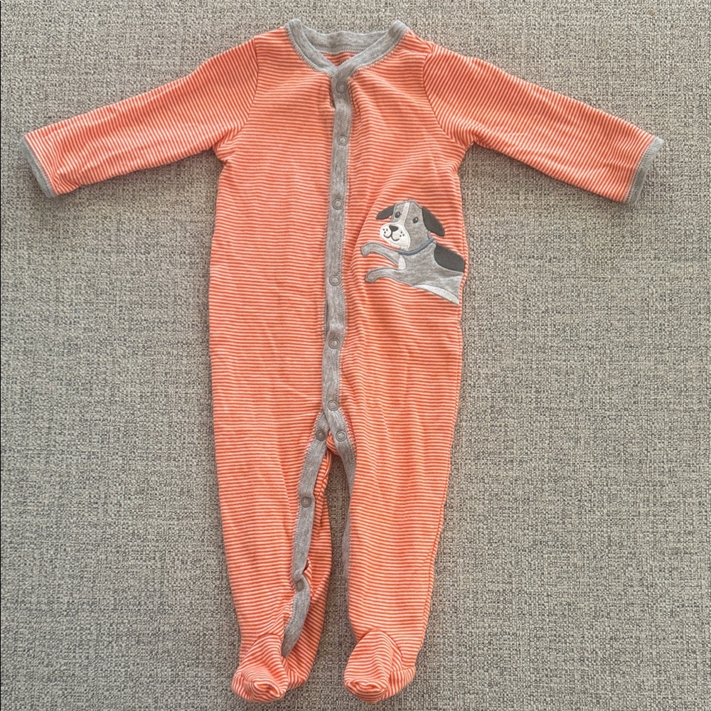 Carter's Orange Striped Footie with Puppy Patch
